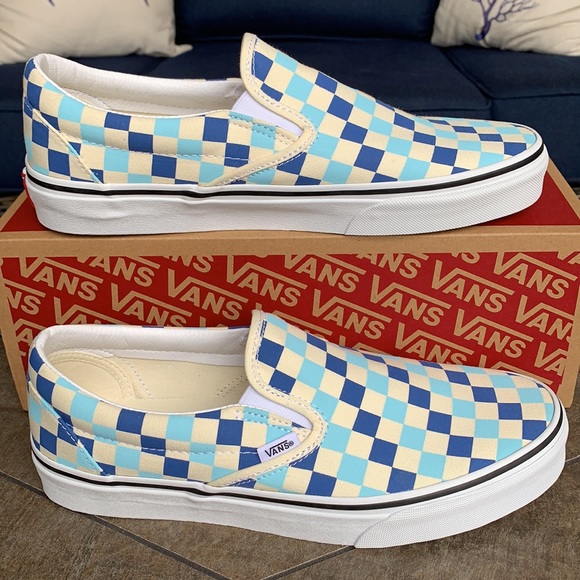 VANS Men’s CLASSIC SLIP ON CHECKERBOARD BLUE TOPAZ Sneakers - Picture 2 of 16
